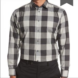 Calibrate trim fit black/white check dress shirt